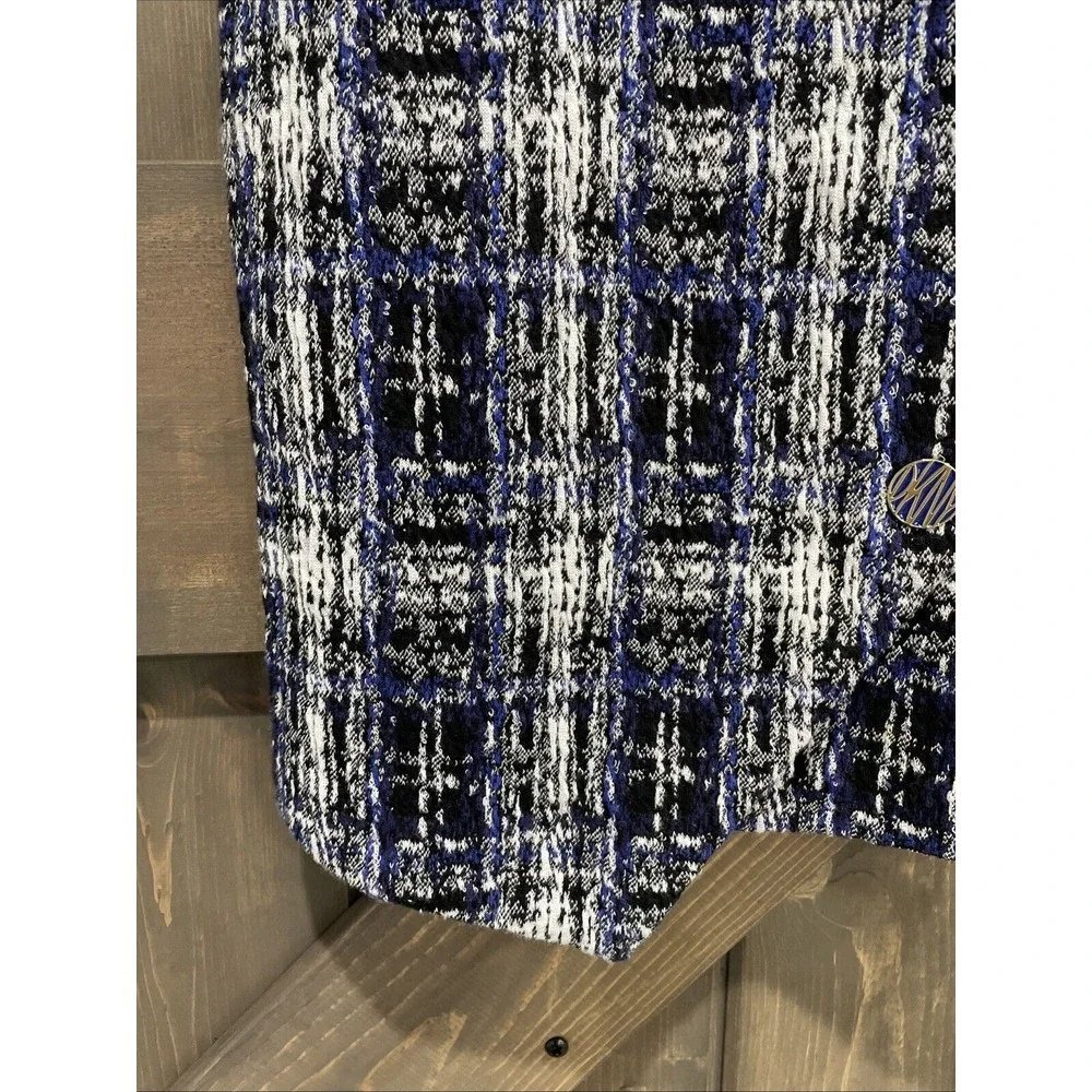 DKNY Women's Tweed Sheath Dress Jewel Neck Sleeveless Blue Black White Size 10 - Picture 3 of 12